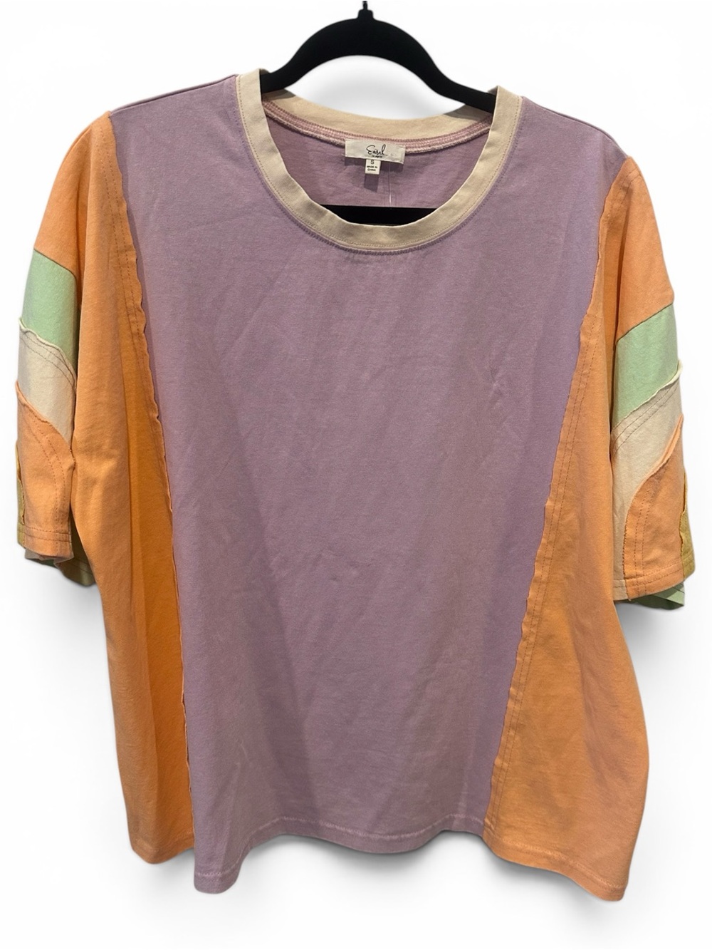 Easel Lg Colorblock Short Sleeve Tee - Lavender & Orange